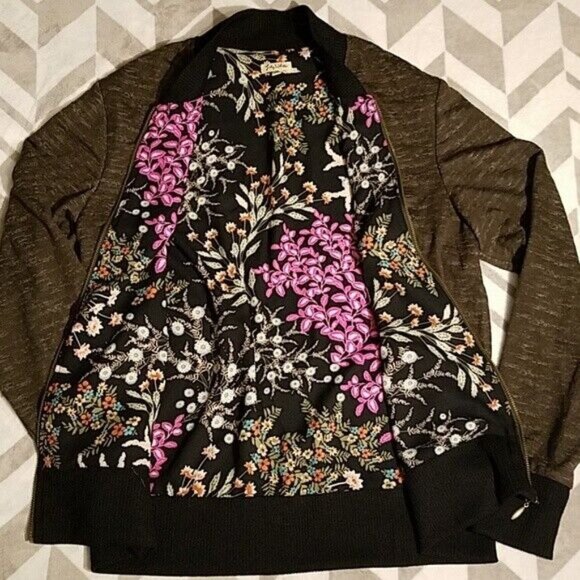 Lily White Womens Bomber Jacket With Floral Lining Medium - Picture 5 of 7